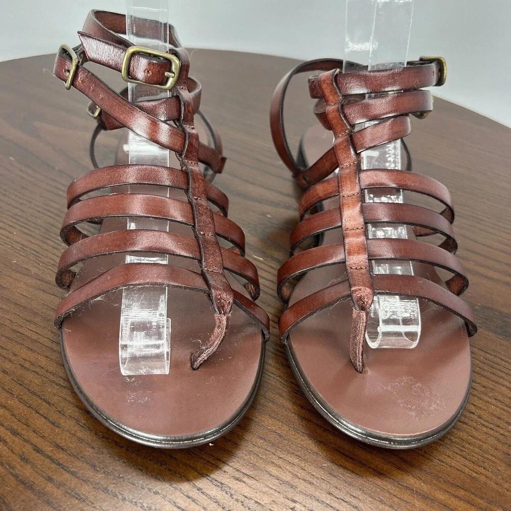 Crewcuts Fisherman Sandal Girls K2 Brown Leather Buckle Ankle Strappy Thong Shoe